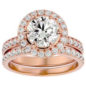 3 Carat Halo Diamond Bridal Set In 14 Karat Rose Gold With 2 Carat Center Diamond