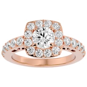 2 1/2 Carat Halo Diamond Engagement Ring In 14 Karat Rose Gold