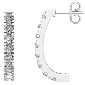 1 1/4 Carat Diamond J Hoop Earrings In 14 Karat White Gold