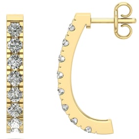 1 1/4 Carat Diamond J Hoop Earrings In 14 Karat Yellow Gold