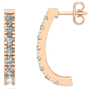 1 1/4 Carat Diamond J Hoop Earrings In 14 Karat Rose Gold