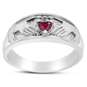 Previously Owned Mens Sterling Silver Created Ruby Claddagh Wedding Band, Size 7