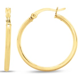 25MM Classic Hoop Earrings In 14 Karat Yellow Gold Over Sterling Silver.  Perfect 1 Inch Size For Every Day!