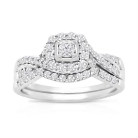 1/2 Carat Halo Diamond Bridal Set in New Fantastic 1.4 Karat White Gold™ SPECIAL