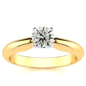 1/2 Carat Natural Diamond Round Engagement Rings In 14K Yellow Gold