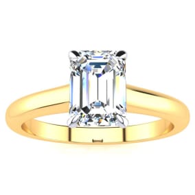 1 Carat Emerald Shape Moissanite Solitaire Engagement Ring In 14 Karat Yellow Gold