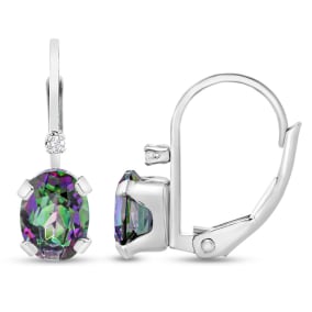 3/4 Carat Mystic Topaz and Diamond Leverback Drop Earrings In 14 Karat White Gold Filled