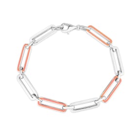 Sterling Silver and Orange Enamel Paperclip Bracelet, 7 Inches