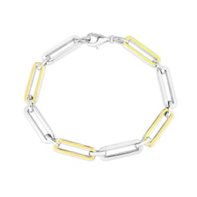 Sterling Silver and Yellow Enamel Paperclip Bracelet, 7 Inches