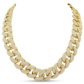 Heavy CZ Cuban Chain In Yellow Gold Over Sterling Silver, 20 Inches