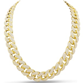 Heavy CZ Cuban Chain In Yellow Gold Over Sterling Silver, 24 Inches