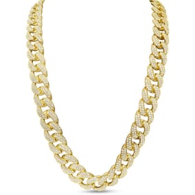 Heavy CZ Cuban Chain In Yellow Gold Over Sterling Silver, 28 Inches