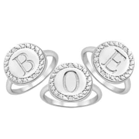 "A - Z" Initial Diamond Rings In Sterling Silver
