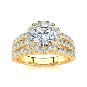 2 Carat Round Halo Diamond Engagement Ring in 14 Karat Yellow Gold. Fabulous For the Money!
