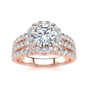 2 Carat Round Halo Diamond Engagement Ring in 14 Karat Rose Gold. Fabulous For the Money!