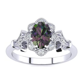 3/4 Carat Oval Shape Mystic Topaz Ring With Fancy Diamond Halo In 1.4 Karat Gold™
