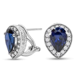 3 Carat Created Sapphire and CZ Stud Earrings In Sterling Silver