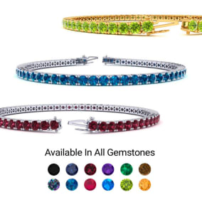 5 Carat Gemstone Tennis Bracelet In 14 Karat White, Yellow and Rose Gold Available In 6-9 Inch Lengths