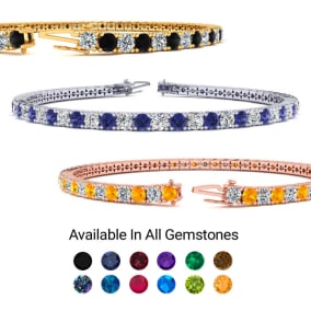 4 1/2 Carat Gemstone And Diamond Tennis Bracelet In 14 Karat White Gold, Available In 6-9 Inch Lengths