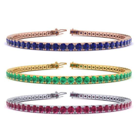 5 Carat Gemstone Tennis Bracelet In 14 Karat White, Yellow and Rose Gold Available In 6-9 Inch Lengths
