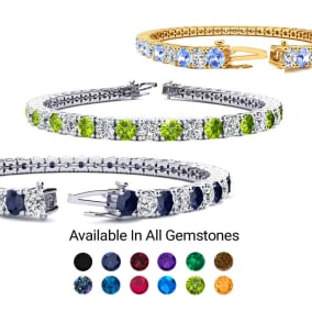 9 Carat Gemstone and Diamond Tennis Bracelet In 14 Karat White and Yellow Gold Available In 6-9 Inch Lengths
