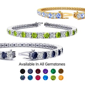 9 Carat Gemstone and Diamond Tennis Bracelet In 14 Karat White, Yellow and Rose Gold Available In 6-9 Inch Lengths