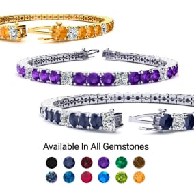 9 1/2 Carat Gemstone and Diamond Tennis Bracelet In 14 Karat White and Yellow Gold Available In 6-9 Inch Lengths