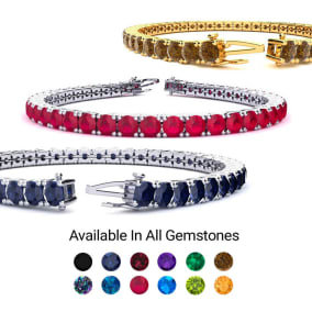 9 1/2 Carat Gemstone Tennis Bracelet In 14 Karat White and Yellow Gold Available In 6-9 Inch Lengths