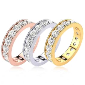 Eternity Ring Size 4-9.5, 2 Carat Round Diamond Milgrain Eternity Ring In 14K White Gold, Yellow Gold, Rose Gold and Platinum