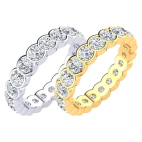 Eternity Ring Size 4-9.5, 1 1/2 Carat Natural Round Diamond Bezel Set Eternity Ring In 14K White Gold, Yellow Gold and Platinum