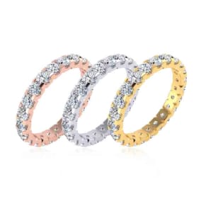 2 Carat Natural Round Diamond Eternity Ring In 14 Karat White Gold, Ring Size 4-9.5