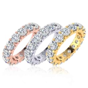 Eternity Ring Size 4-9.5, 4 Carat Natural Diamond Eternity Ring In 14K White Gold, Yellow Gold and Platinum