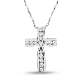 1/4 Carat Diamond Cross Necklace In White Gold, 18 Inches