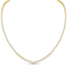 Graduated 7 Carat Natural Diamond Tennis Necklace In 14 Karat Yellow Gold, 24 Inches