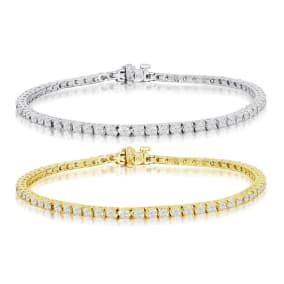 3 1/2 Carat Natural Diamond Mens Tennis Bracelet In 14 Karat White and Yellow Gold Available In 7.5-9 Inch Lengths