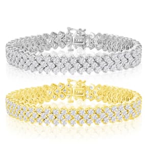 13 Carat Natural Three Row Diamond Mens Tennis Bracelet In 14 Karat White and Yellow Gold, 8 Inches