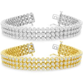 9 Carat Three Row Diamond Mens Tennis Bracelet In 14 Karat White, Yellow and Rose Gold, 8 Inches
