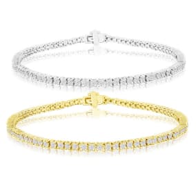 2.40 Carat Natural Diamond Mens Tennis Bracelet In 14 Karat White and Yellow Gold Available In 7.5-9 Inch Lengths