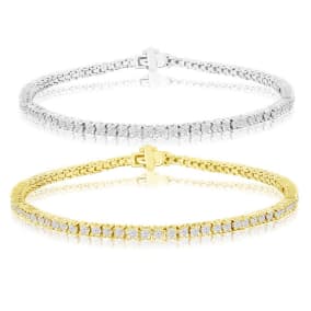 2.40 Carat Diamond Mens Tennis Bracelet In 14 Karat White and Yellow Gold Available In 7.5-9 Inch Lengths