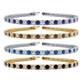 4 Carat Gemstone and Diamond Mens Tennis Bracelet In 14 Karat White and Yellow Gold Available In 7.5-9 Inch Lengths
