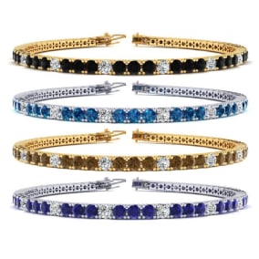 4 Carat Gemstone and Diamond Alternating Mens Tennis Bracelet In 14 Karat White and Yellow Gold Available In 7.5-9 Inch Lengths
