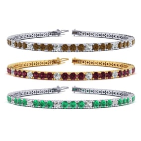 5 ½ Carat Gemstone and Diamond Alternating Mens Tennis Bracelet In 14 Karat White and Yellow Gold Available In 7.5-9 Inch Lengths