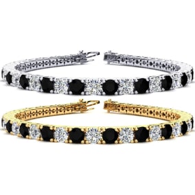13 1/2 Carat Natural Gemstone and Diamond Mens Tennis Bracelet In 14 Karat White and Yellow Gold Available In 7.5-9 Inch Lengths