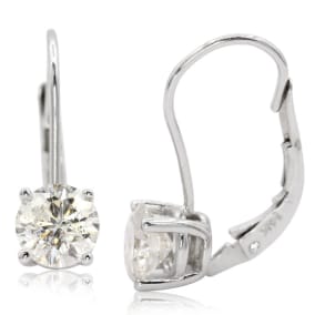 1 1/2 Carat Moissanite Leverback Earrings In 14 Karat White Gold