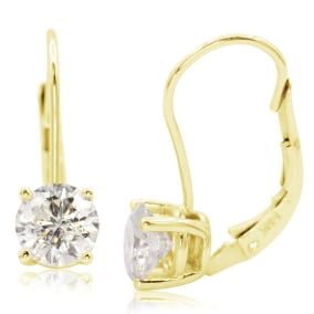 1 1/2 Carat Moissanite Leverback Earrings In 14 Karat Yellow Gold