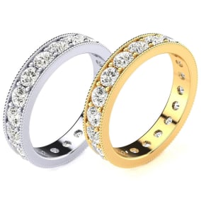 Eternity Ring Size 4-9.5, 1 Carat Round Moissanite Milgrain Eternity Ring In 14K White Gold, Yellow Gold and Platinum