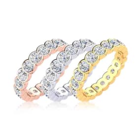 Eternity Ring Size 4-9.5, 1 1/2 Carat Round Moissanite Bezel Set Eternity Ring In 14K White Gold, Yellow Gold and Platinum