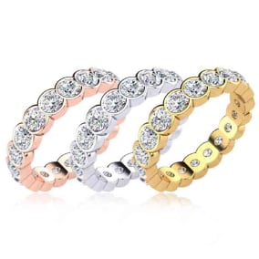 Eternity Ring Size 4-9.5, 2 Carat Round Moissanite Bezel Set Eternity Ring In 14K White Gold, Yellow Gold and Platinum