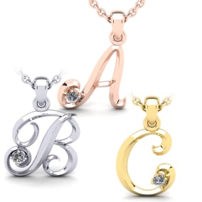 Diamond Initial Necklace Diamond Accent A Swirly Initial Necklace Available In White Gold, Yellow Gold and Rose Gold