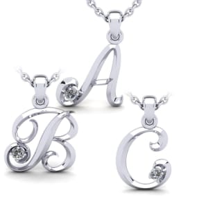 Real Diamond Initial Necklace, All Letters Available, Solid Sterling Silver